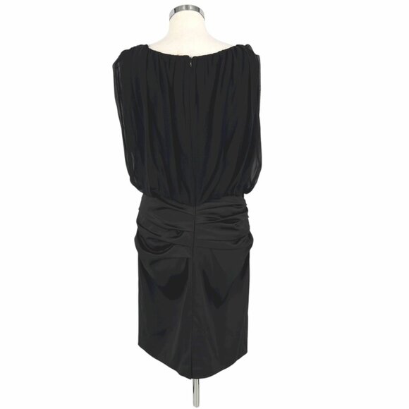 Saks Fifth Avenue Black Silk Blend Ruched Sleeveless Party Dress Size 12 - Picture 9 of 13